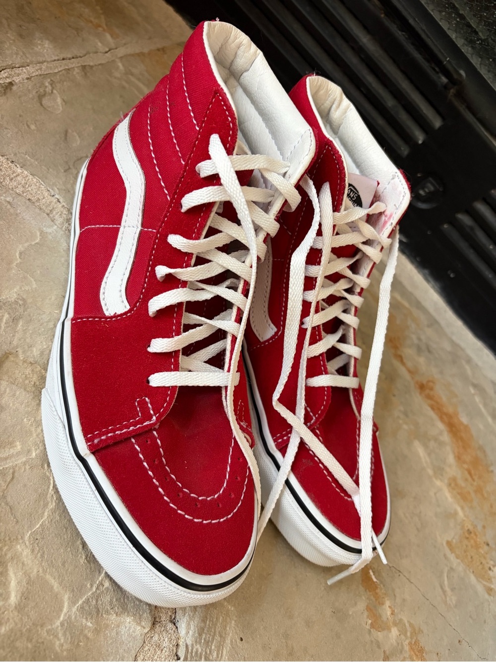 Vans Red and White High-Top Skate Sneakers Size 8